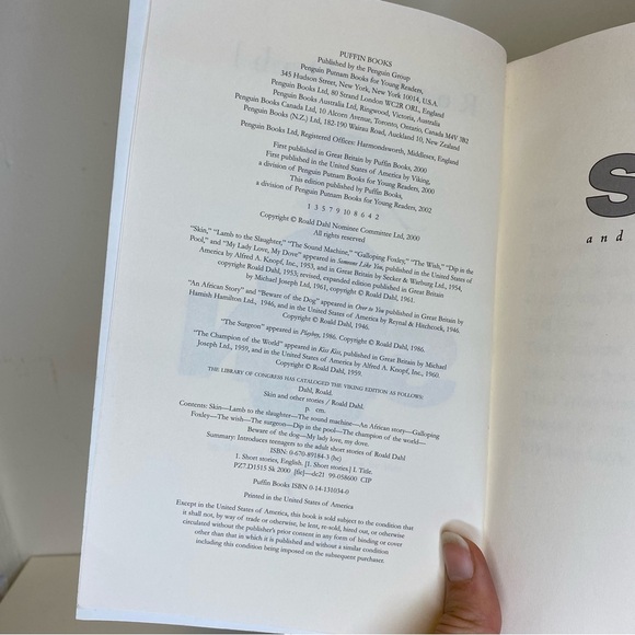 FREE W PURCHASE Skin & Other Stories Roald Dahl Puffin Books Young Readers 2002 - Picture 3 of 9